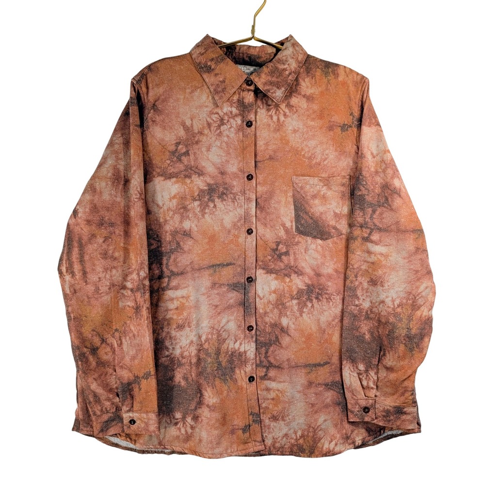E Luna XL Tie Dye Sherpa Lined Wild Silk look Shirt Jacket Warm Orange & Brown‎